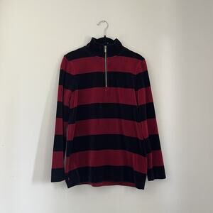 Lauren Ralph Lauren Velour Velvet Petite Rugby Stripe 1/4 Zip Pullover Sweater
